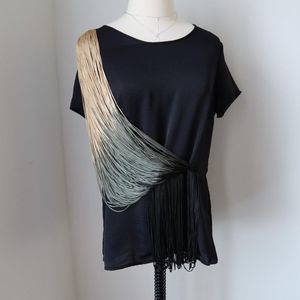 Black 'Silenzio' Italian Designer Fringe Blouse Shirt
